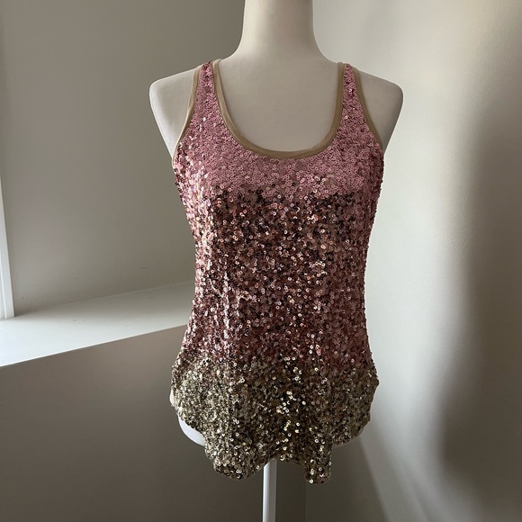 Tops - Pink & Gold Sequin Tank Top